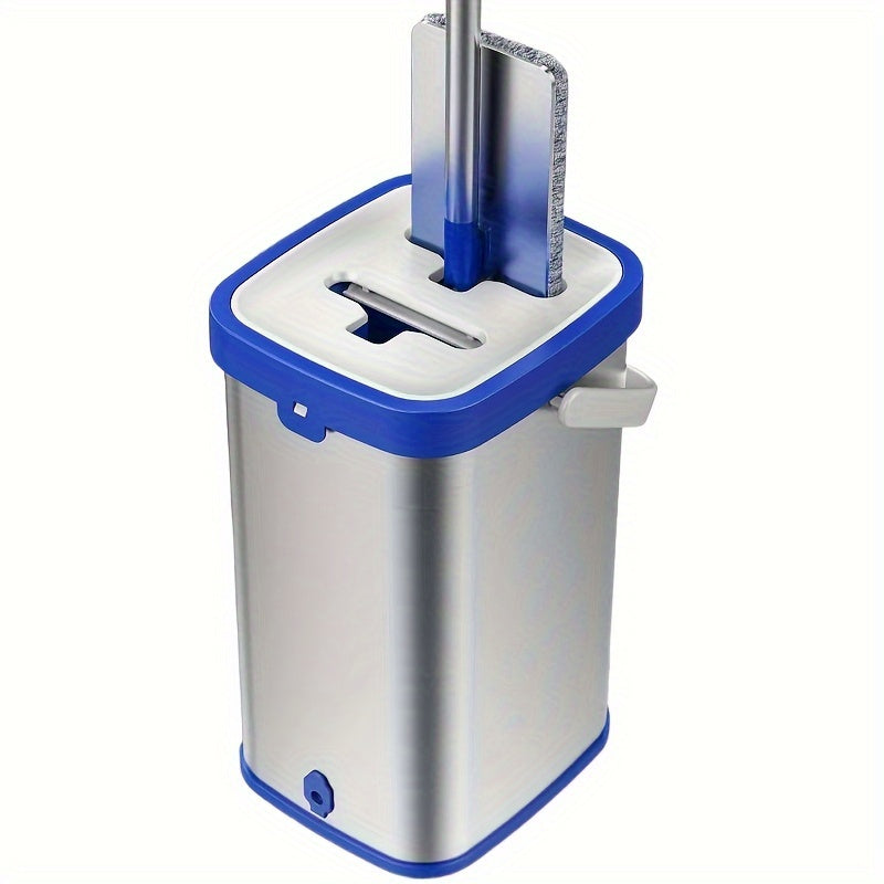 Juego de fregona de acero inoxidable con cubo, herramientas de limpieza de suelos planos, polvo, húmedo y seco