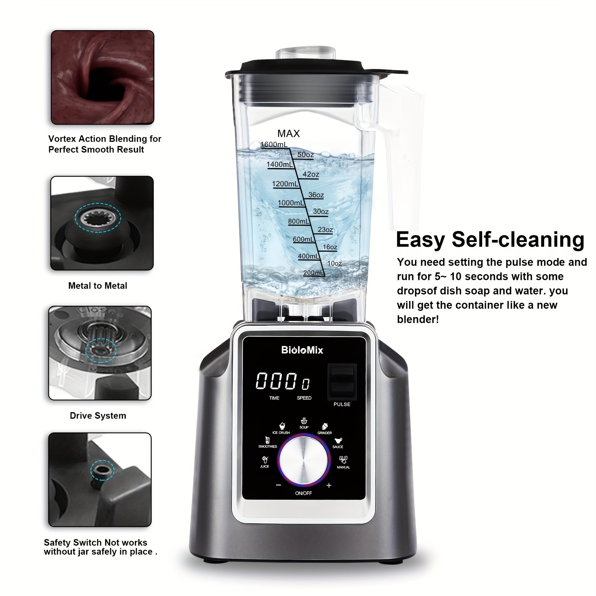 2200W Digital Commercial Blender Juicer Food Processor 2L BPA-Free Easy to Clean
