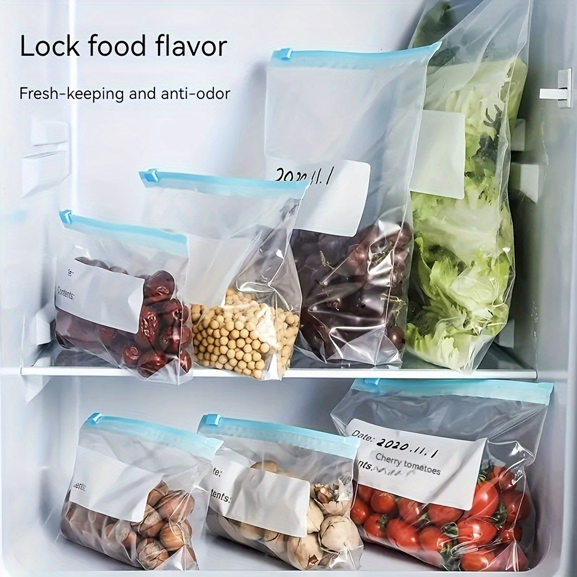 Reusable Zippered Storage Bags Set, Clear, Pantry Organizer for Fruits and Vegetables