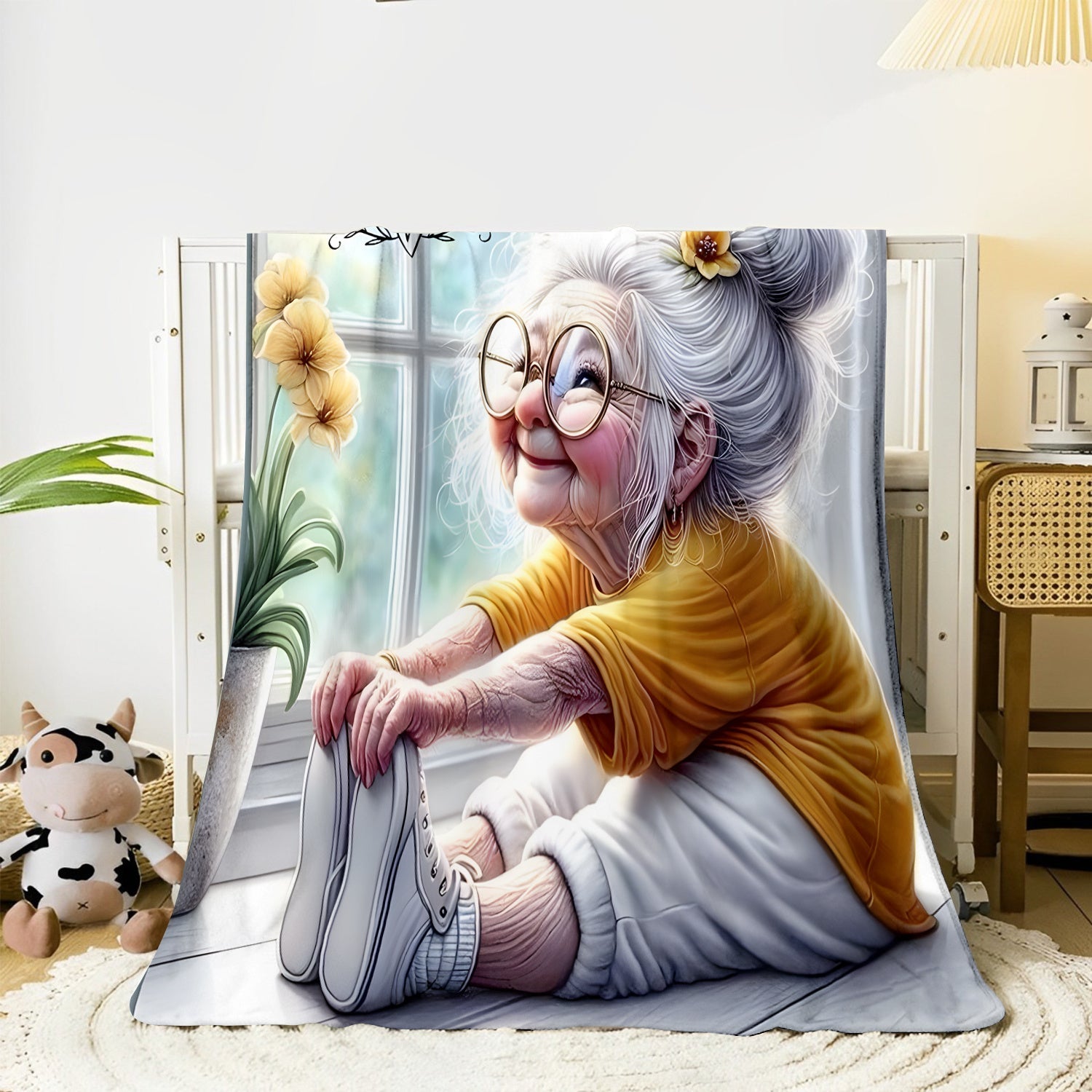 All-Season Cozy Printed Blanket for Grandma and Women Soft Polyester Flannel
