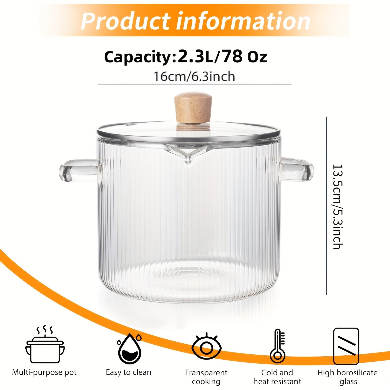 Glass Pot Set 3 Pieces with Lids for Soups Milk Baby Food High Temperature Resistant