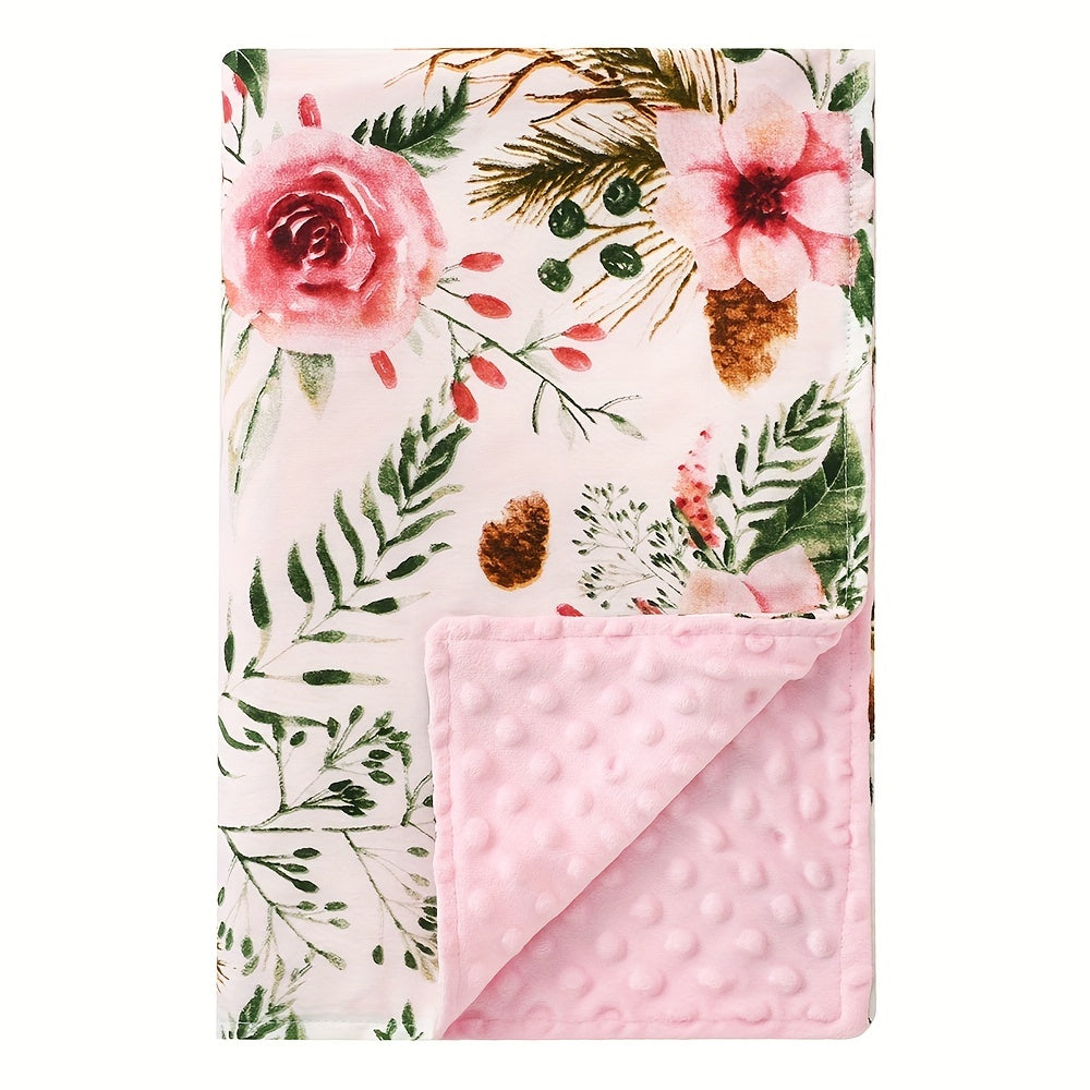 Детское одеяло для мальчиков и девочек размером 76,2 x 101,6 см. Это мягкое плюшевое одеяло из мinki с точечным подкладом и прекрасным цветочным двойным дизайном, идеально подходит для колясок и кроваток.