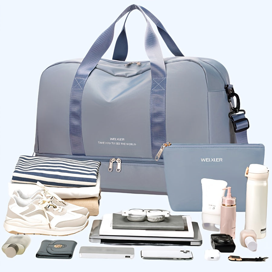 Travel Bag with Detachable Pouch Nylon Sports Fitness Makeup Weekend Trip Black Pink Green