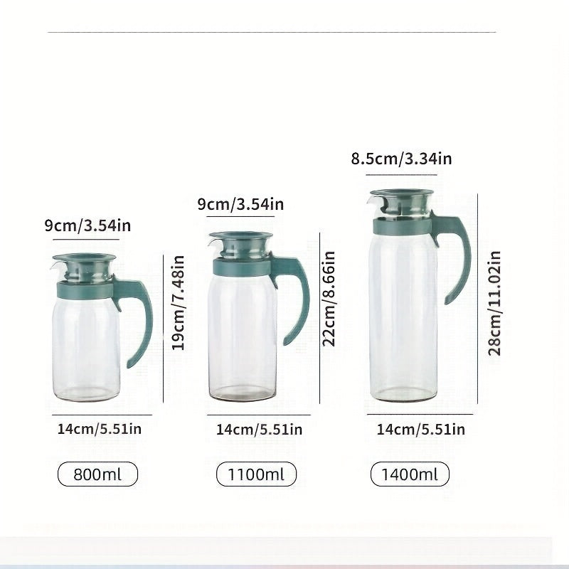 Large Glass Water Jug with Handle 800ml 1100ml 1400ml Cold Drinks Borosilicate