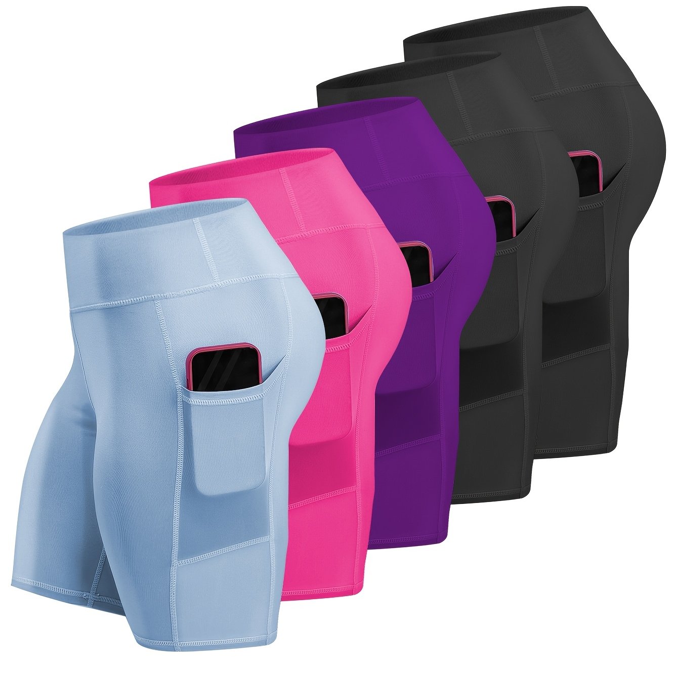 Women's Plus Size High-Waisted Knit Shorts with Pockets for Yoga Fitness