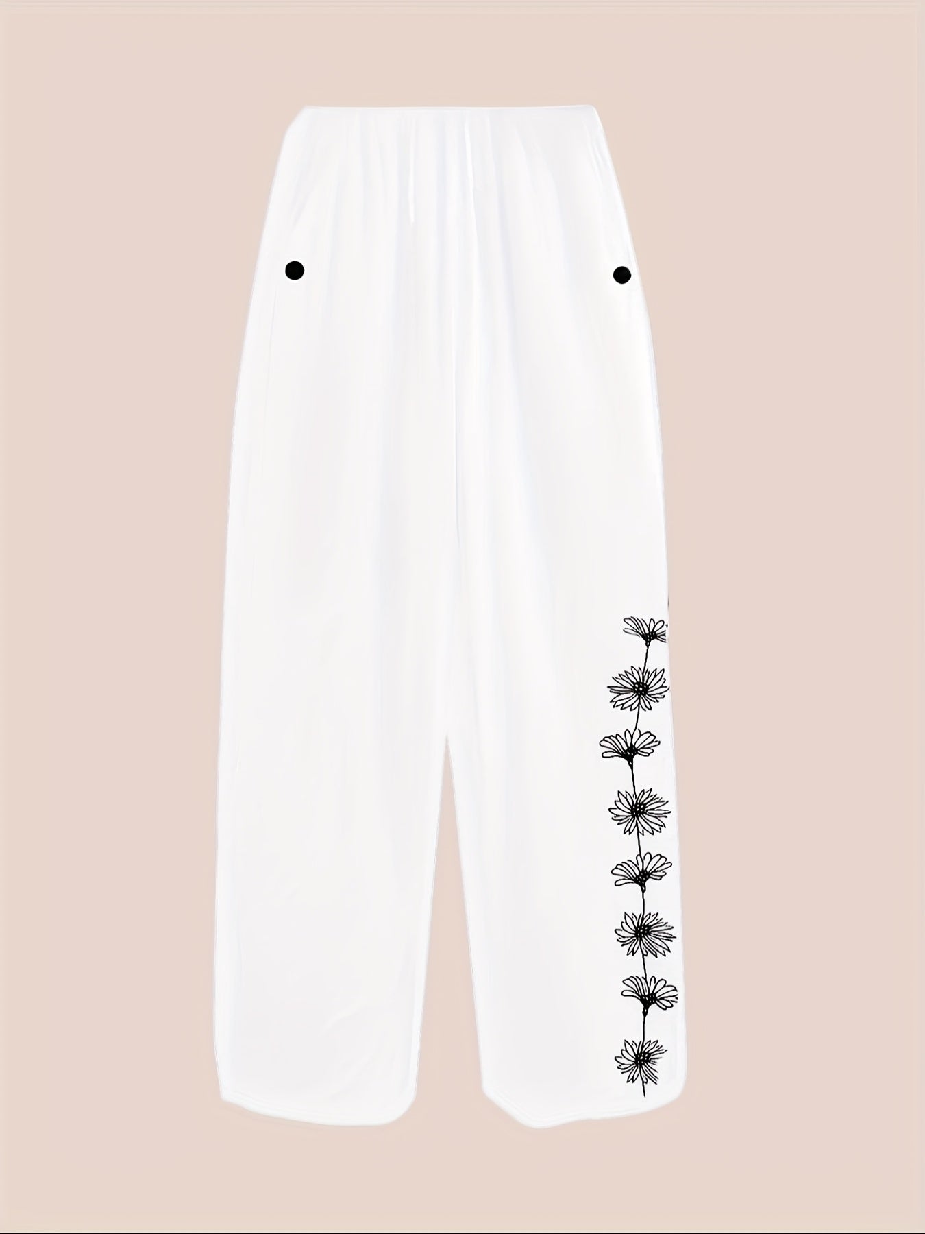 Pantalones harem de talla grande para mujer con estampado de diente de león en negro y bolsillos