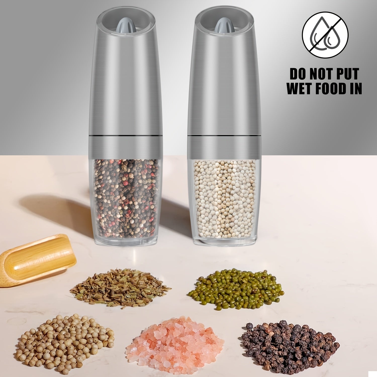 Electric Pepper and Salt Grinder Set Adjustable Coarse Stainless Steel Battery-Powered