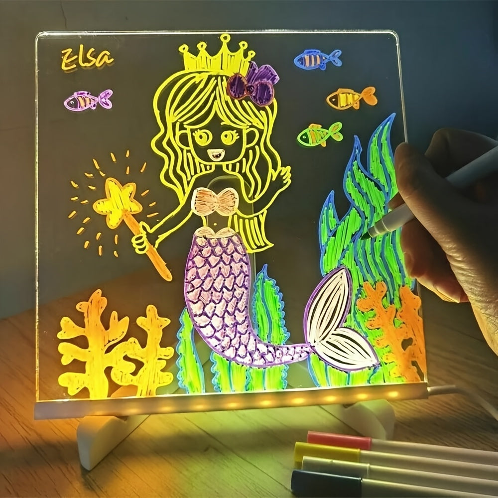 Children's LED Drawing Board with 7 Color Pens Night Light and Stand