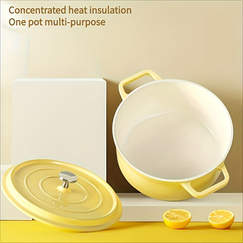 Olla de sopa de aluminio fundido esmaltado con tapa, asas duales, recubrimiento cerámico para cocinar en la estufa