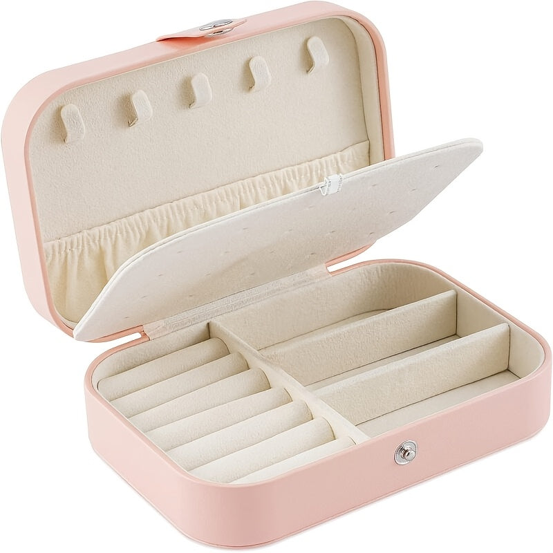 Double-Layer Jewelry Organizer Faux Leather with Lock and Soft Lining for Earrings Necklaces Rings