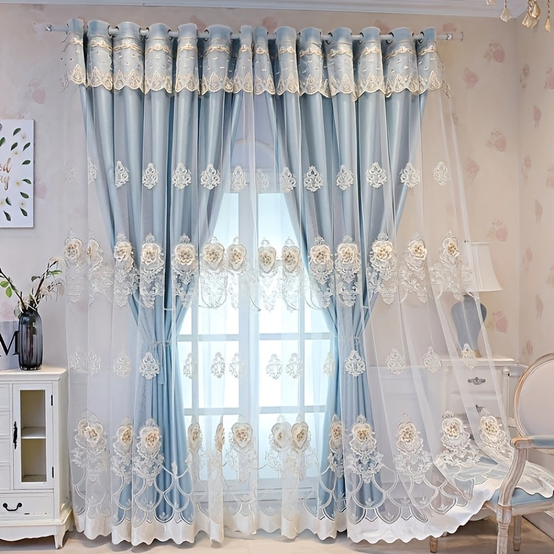 European Romantic Blackout Curtain with Embossed Jacquard Grommet Top for Living Room Bedroom 2 Panels