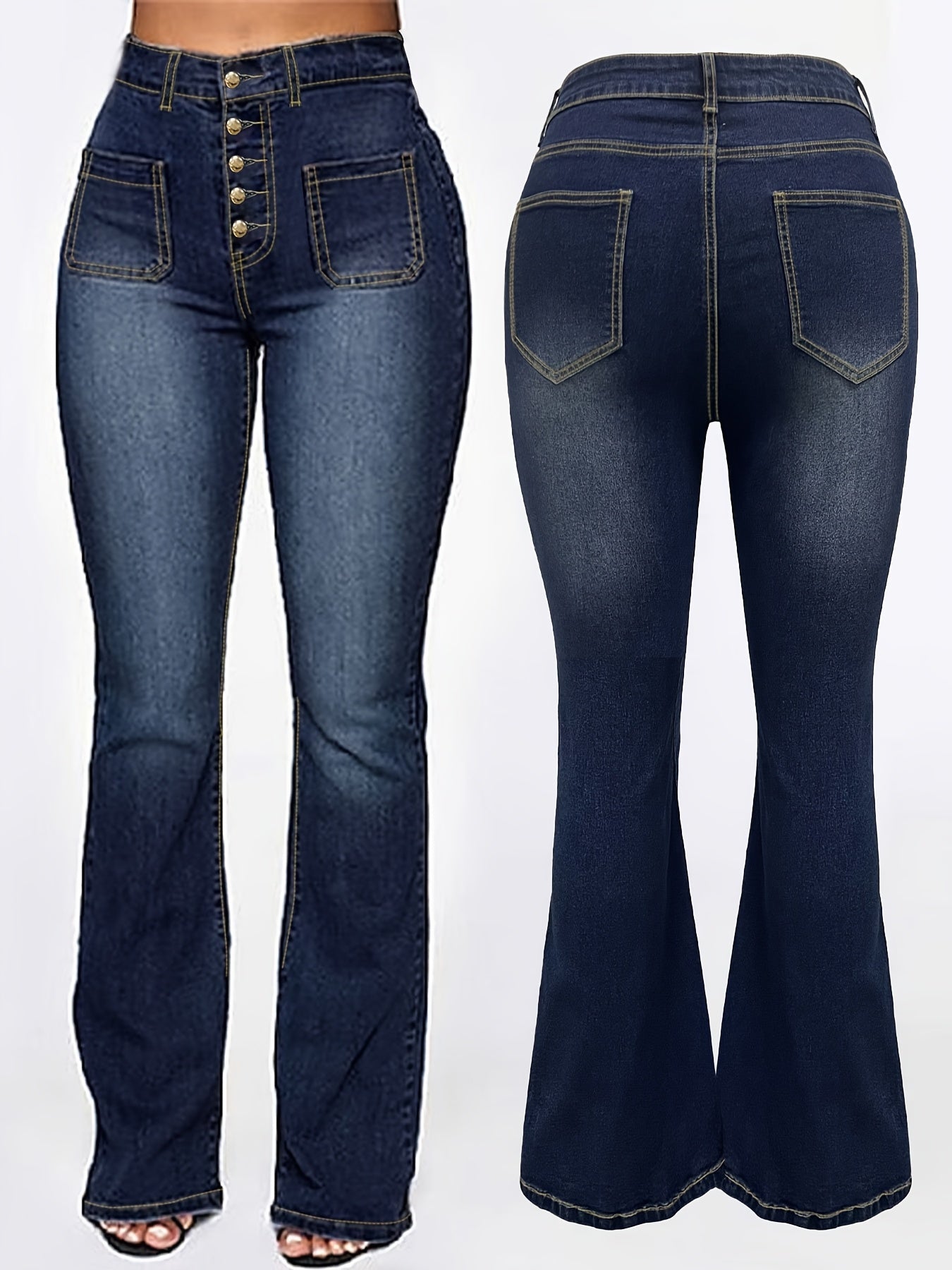 Women's Plus Size High-Waisted Jeans Solid Color All-Season Woven Fabric