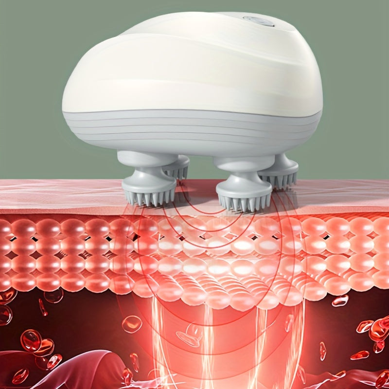 4 ta oktopuz boshli oq portativ bosh massajeri, USB orqali zaryadlanadigan, erkaklar va ayollar uchun ideal, uyda foydalanish uchun mukammal sovg'a