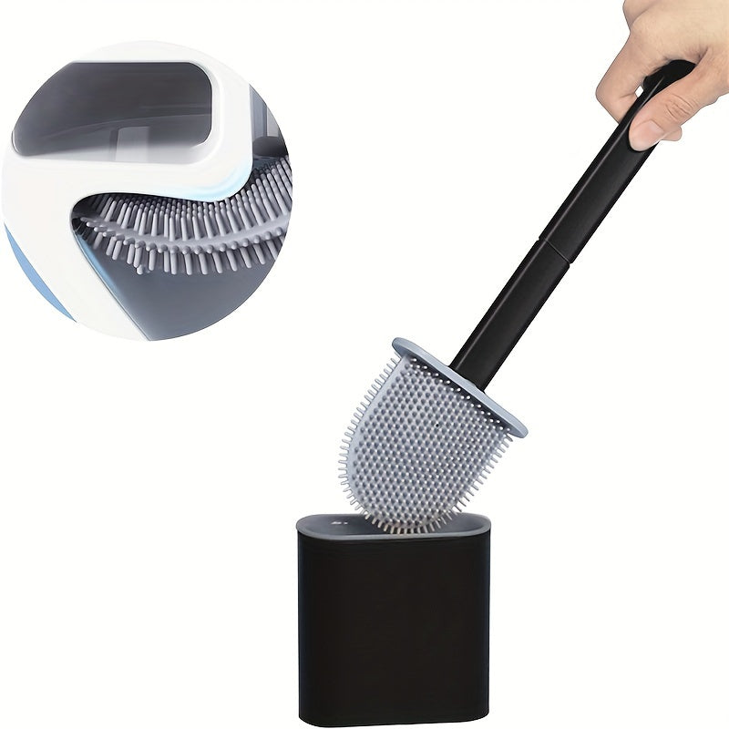 Flexible Silicone Toilet Brush with Holder Wall Mount Bristle-Free Soft Durable