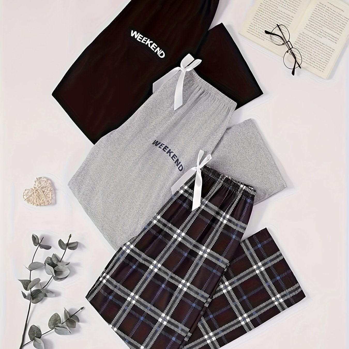 Plus Size Women's Plaid Pajama Bottoms 3-Pack Soft Polyester Sleepwear Shorts