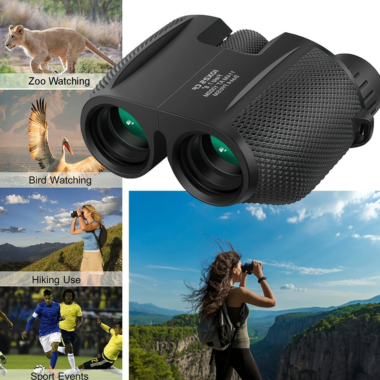 Black Rubber Coated Binoculars 10x Magnification 24mm Objective for Outdoor Activities