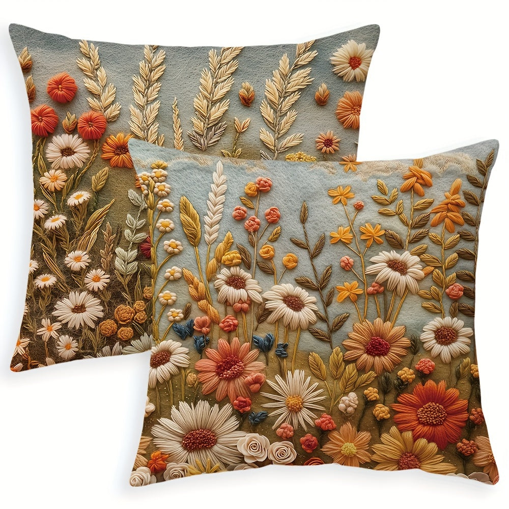 Boho Autumn Wildflower Throw Pillow Covers 45.72x45.72 cm Floral Leaf Outdoor Couch Sofa