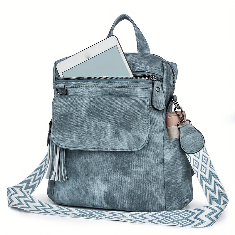 Women's PU Double Shoulder Bag for Autumn Winter Casual Crossbody Backpack with Tassels