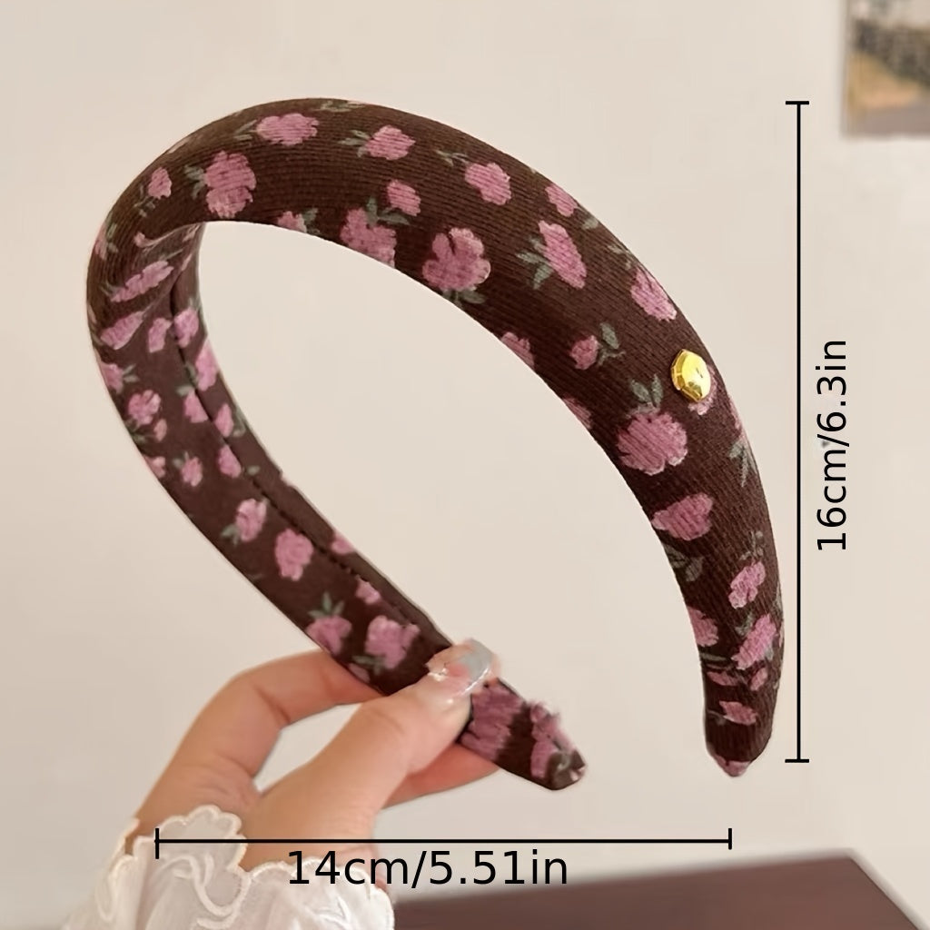 Vintage gullar naqshidagi mato boshbandi, zamonaviy atirgul va aralash gullar dizayni, keng qirrali soch halqasi, 14-fevral uchun ideal