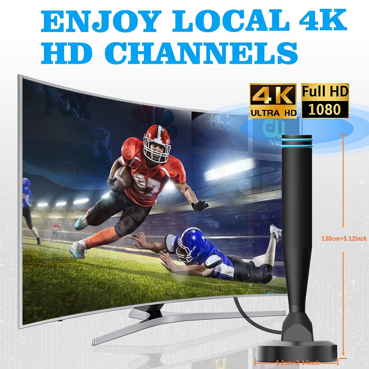 Antena de TV digital HD para interior y exterior, recepción de 360°, compatible con 4K y 1080P