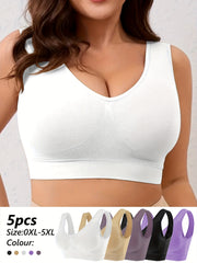 Plus-Size Wireless Sports Bras 5-Pack Cross-Back Seamless Push-Up Breathable