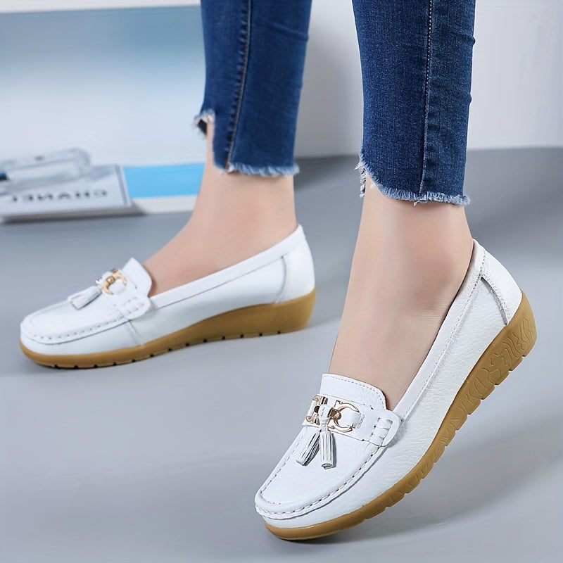 Women's Low Wedge Bowknot Loafers Solid Color Round Toe Slip-On Shoes