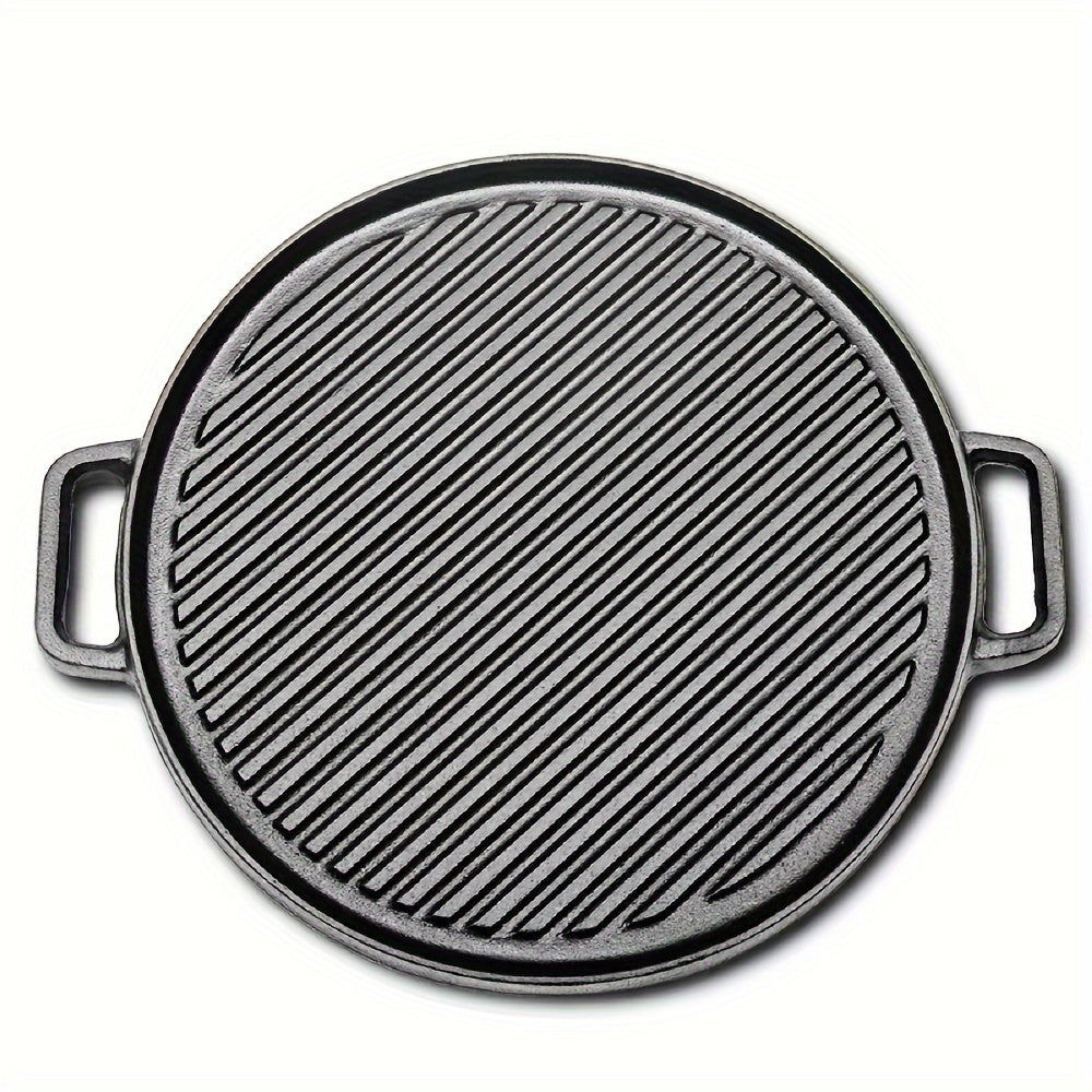 Double-Sided Cast Iron Roasting Pan with Grill Plate Reversible Non-Stick Cookware