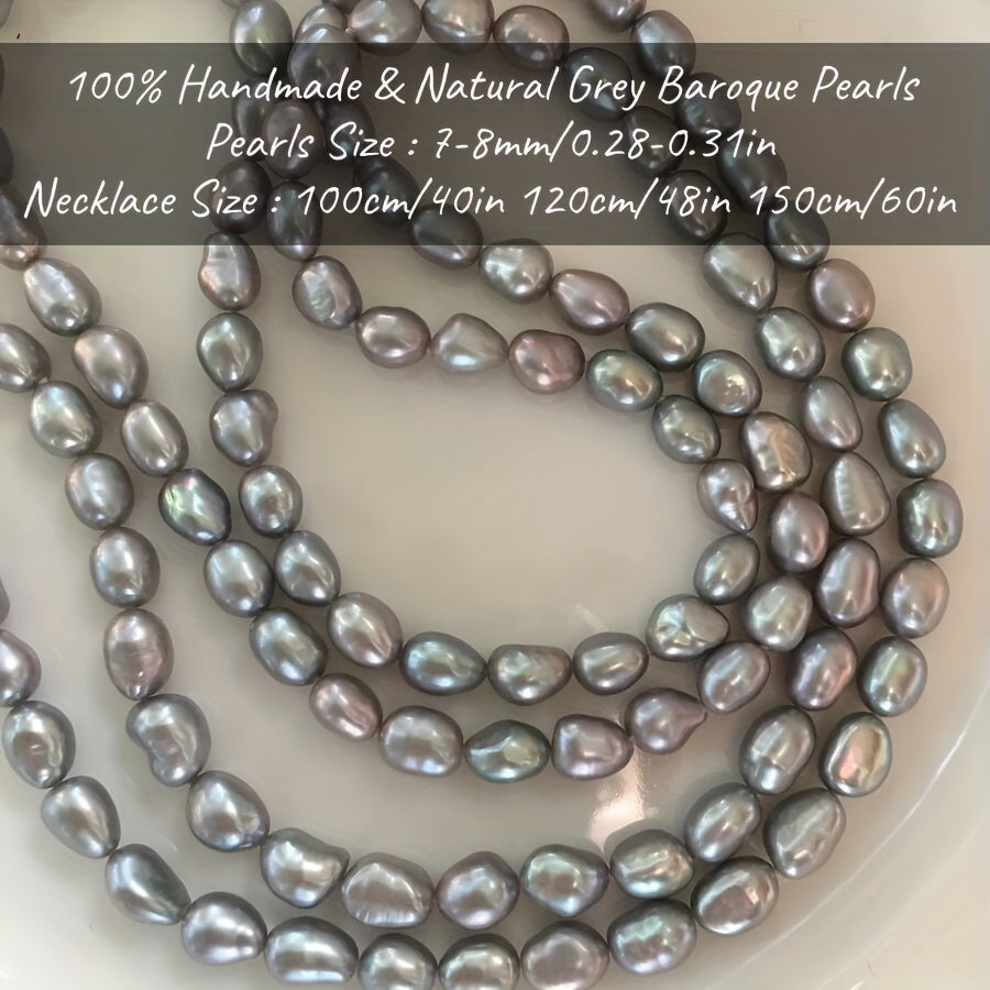 Natural Gray Freshwater Baroque Pearl Long Necklace for Men and Women