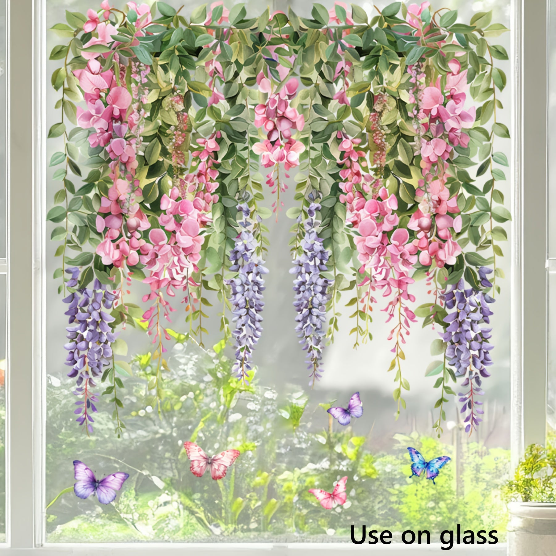 Pink and Purple Floral Window Clings Set for Glass Surfaces, No Glue Needed