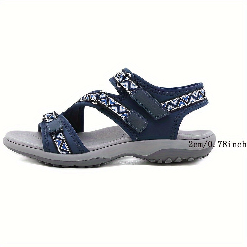 Women's Flat Sandals Open Toe Ankle Strap Fabric Low Heel Non-Slip TPR Ethnic Trim
