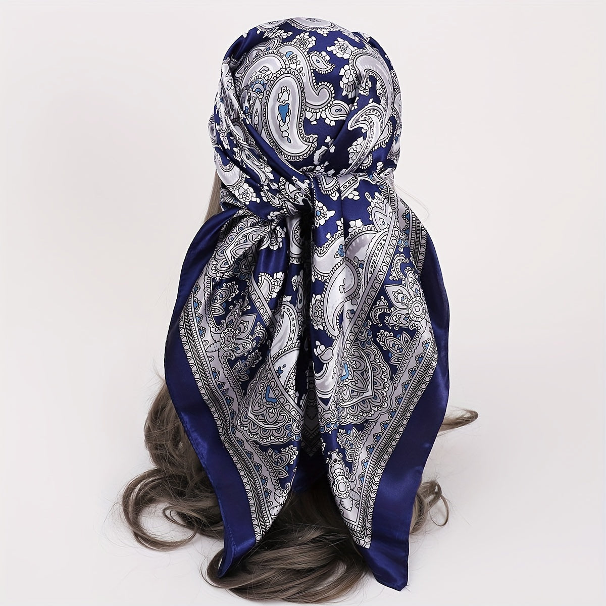 Satin Bandana Scarf with Paisley Print Vintage-Inspired Windproof Square Shawl Travel Towel