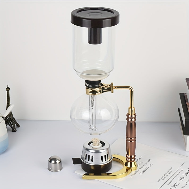 Glass Vacuum Syphon Coffee Maker 3 Cups Handcrafted Japanese Style with Wooden Stand