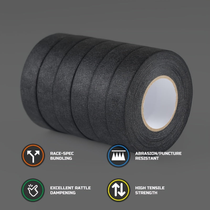 Black Fabric Adhesive Tape 15mm x 15m for Car Wiring Noise Reduction