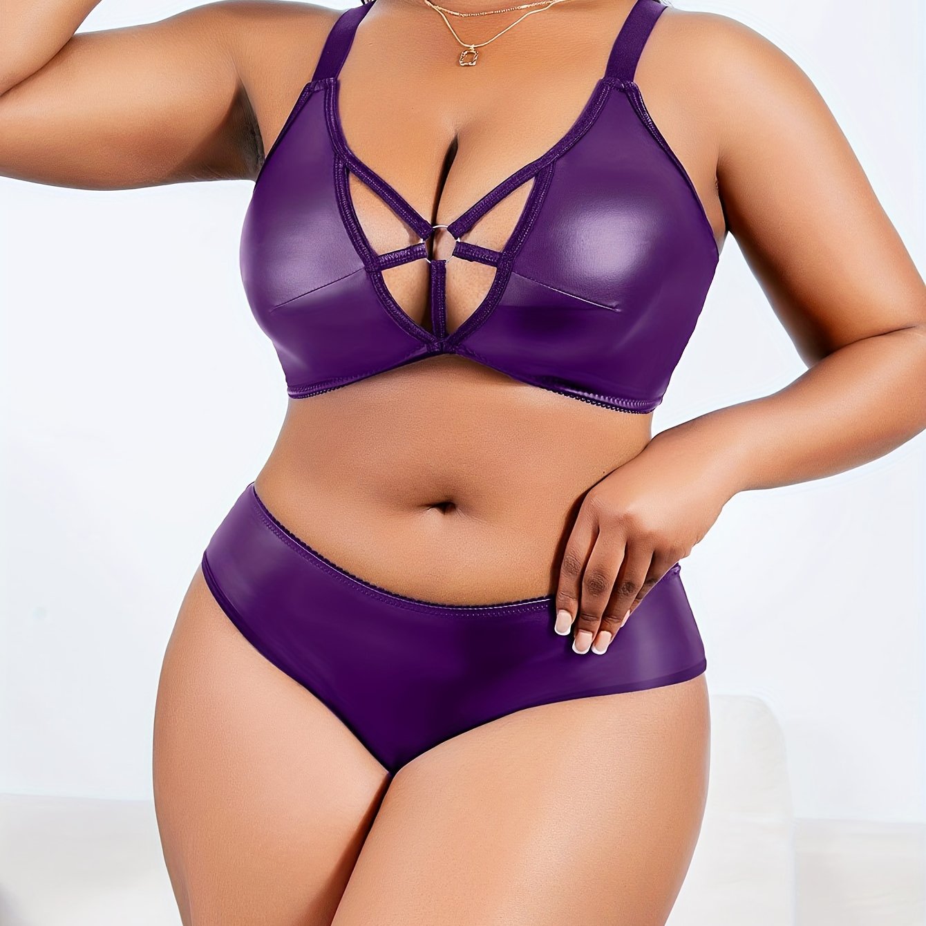 Plus-Size Shiny Lace Lingerie Set With Boxers for Performance Dance