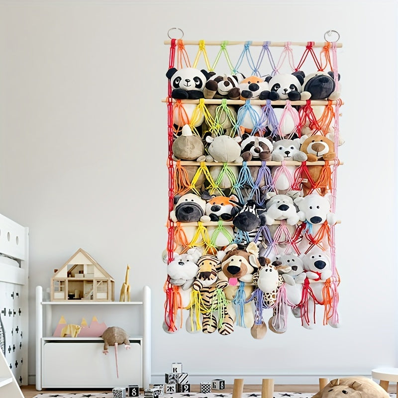 Bohemian Plush Toy Storage Rack with Handwoven Baskets for Bedroom Bathroom and Crafts