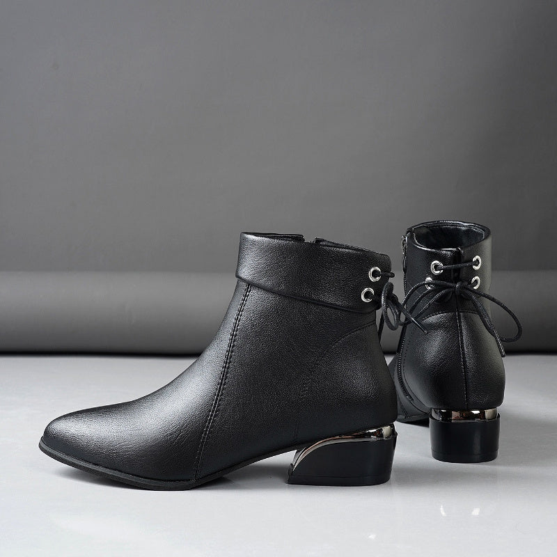 Женские черные ботинки на каблуке с заостренным носком, массивным каблуком, молнией и амортизирующей стелькой