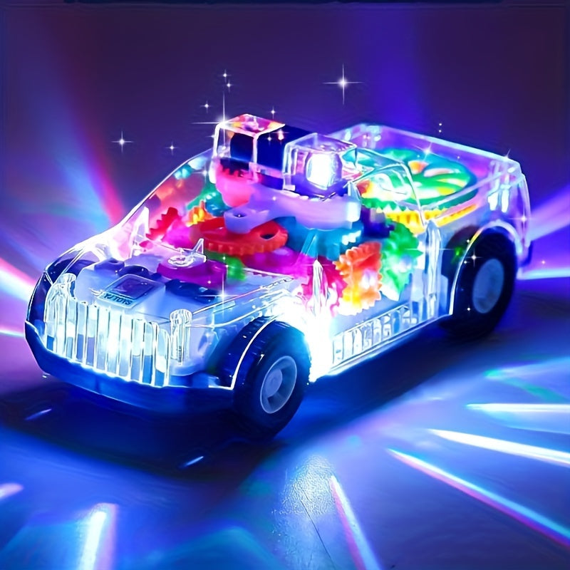Electric Car Toy for Kids with Lights, Music, Transparent Gear, Police Design