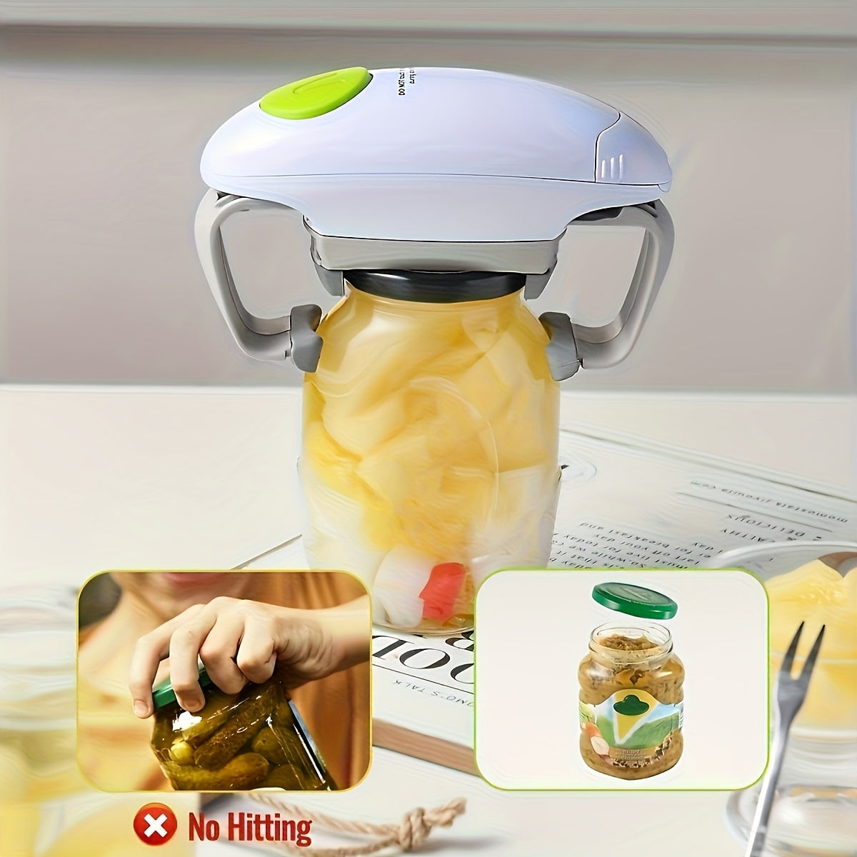 Electric Can Opener Battery-Powered with Dual Handles Compact Kitchen Tool