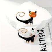 Set of 2 Halloween Black Cat Brooches Hand-Painted Cartoon Tails Alloy Chest Jewelry