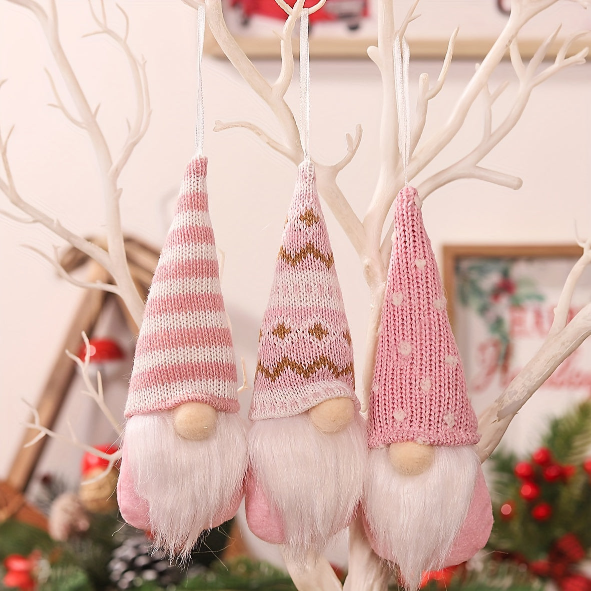 Set of 3 Christmas Gnome Elf Ornaments for Tree and Holiday Decor