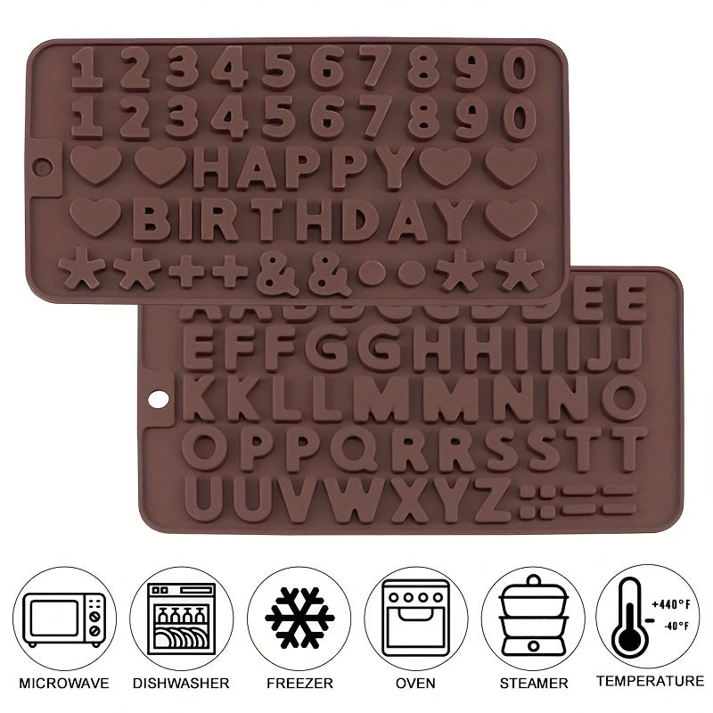 Set of 2 Non-Stick Silicone Chocolate Letter and Number Molds for Cake Decorations