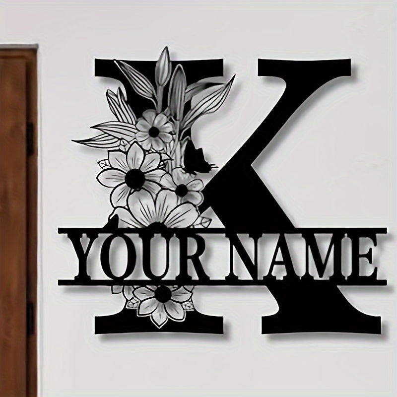 Personalized Metal Family Name Sign with Floral Design for Home Decor