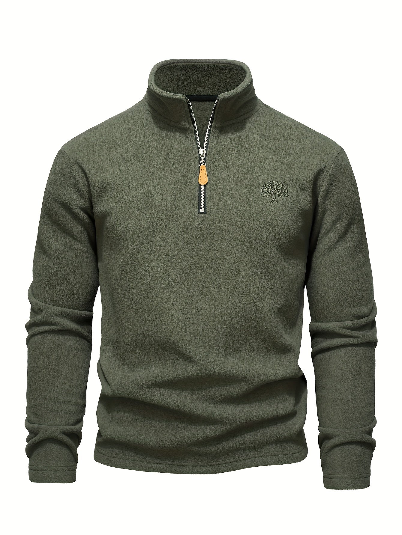 Men's Fleece Sweatshirt Half-Zip Stand-Up Collar Solid Color Outdoor Casual Wear