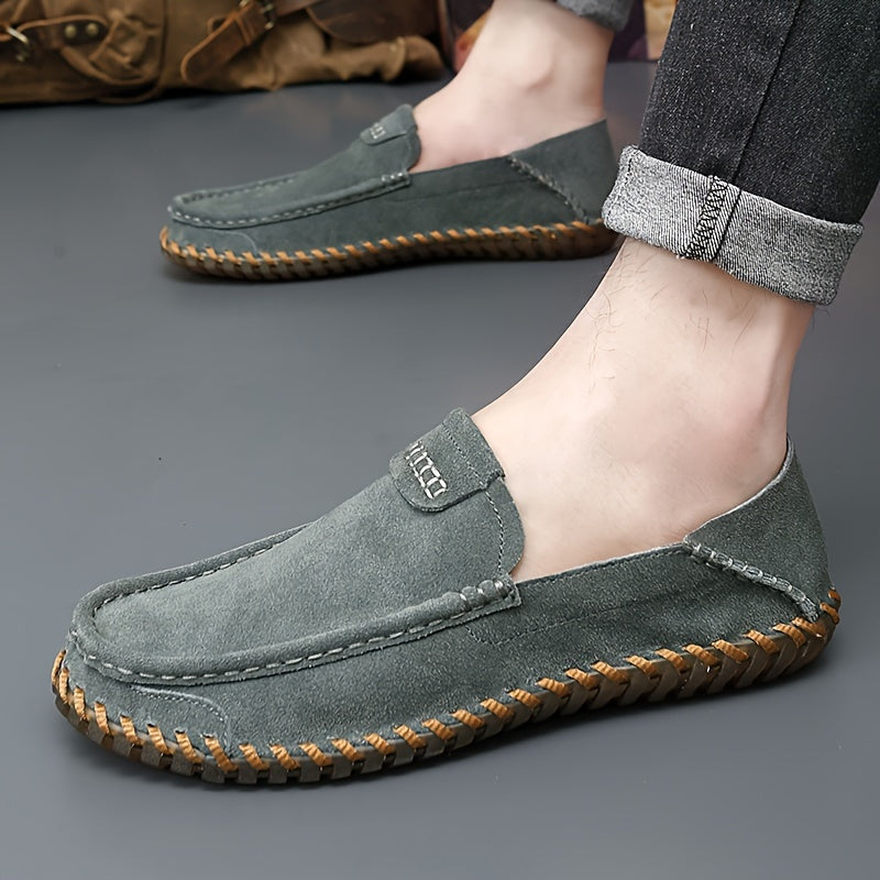 Men's Casual PU Slip-On Loafers with Solid Color Split Upper and Non-Slip Rubber Sole