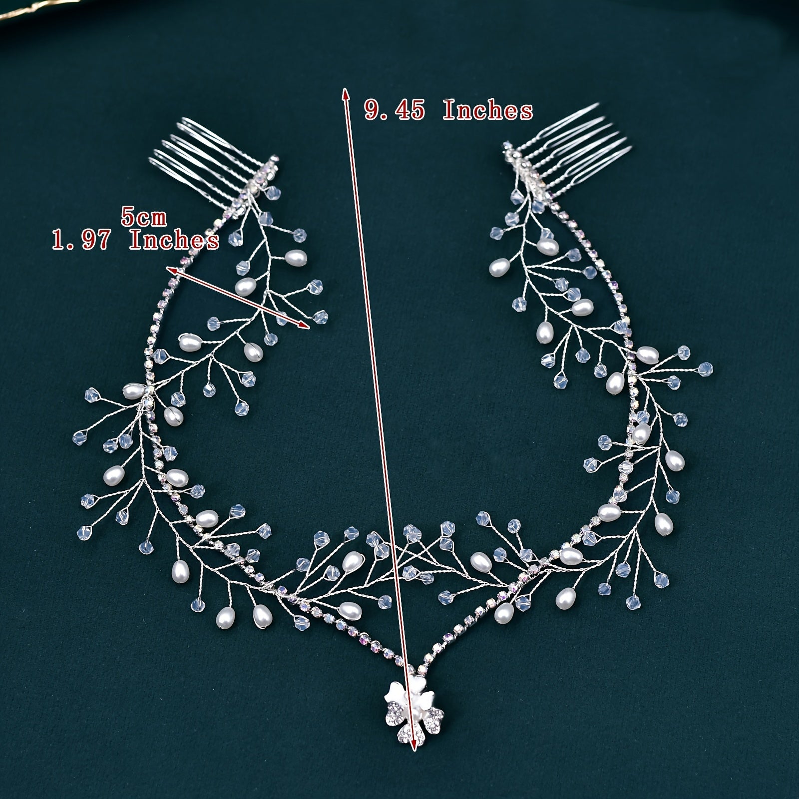 Beaded Hair Comb for Women with Rhinestone Pendant and Alloy Chain Bridal Hair Accessory