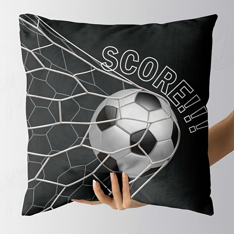 Funda de almohada con patrón de fútbol para entusiastas del deporte con diseño de portería de fútbol, funda moderna para cojín decorativo