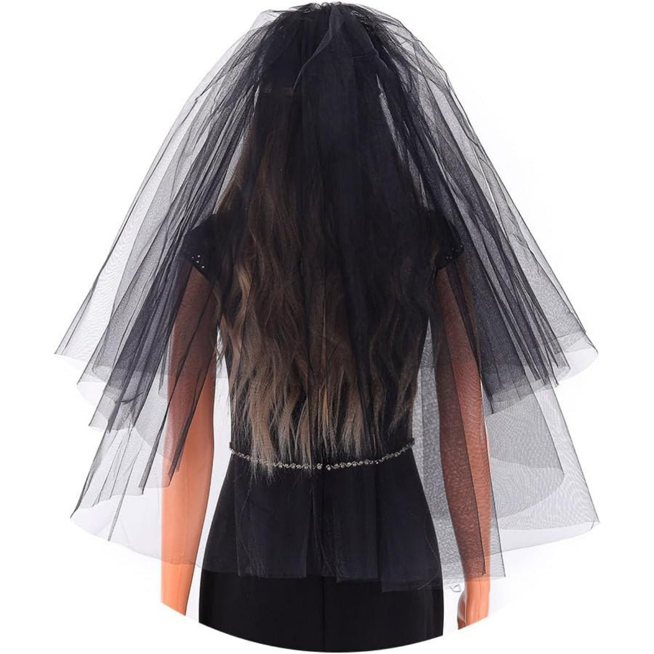 Black Lace Bridal Veil with Comb Fingertip and Long Length for Weddings and Occasions