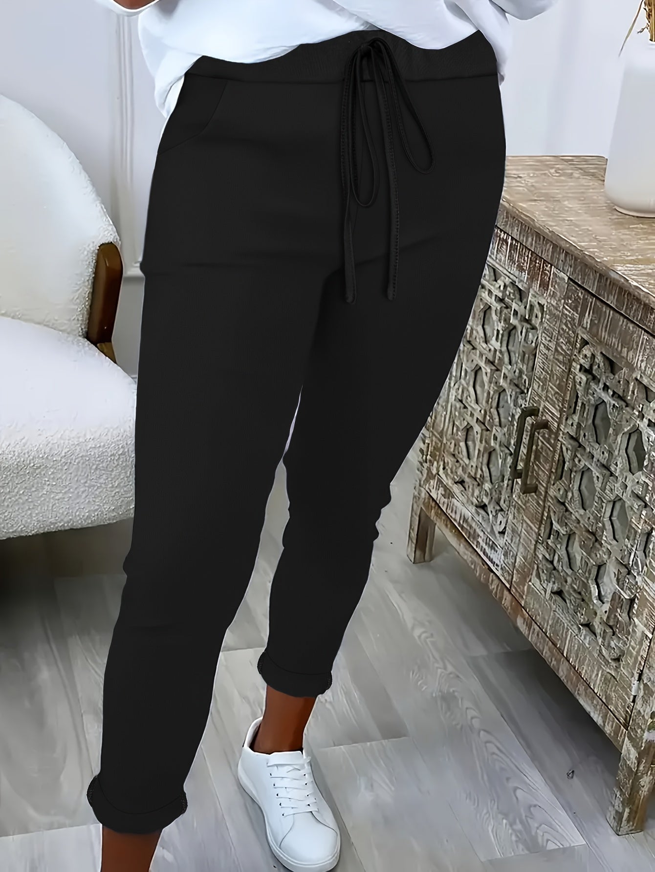 Plus Size Women's Black Slim Fit Leggings Spring Autumn Tights