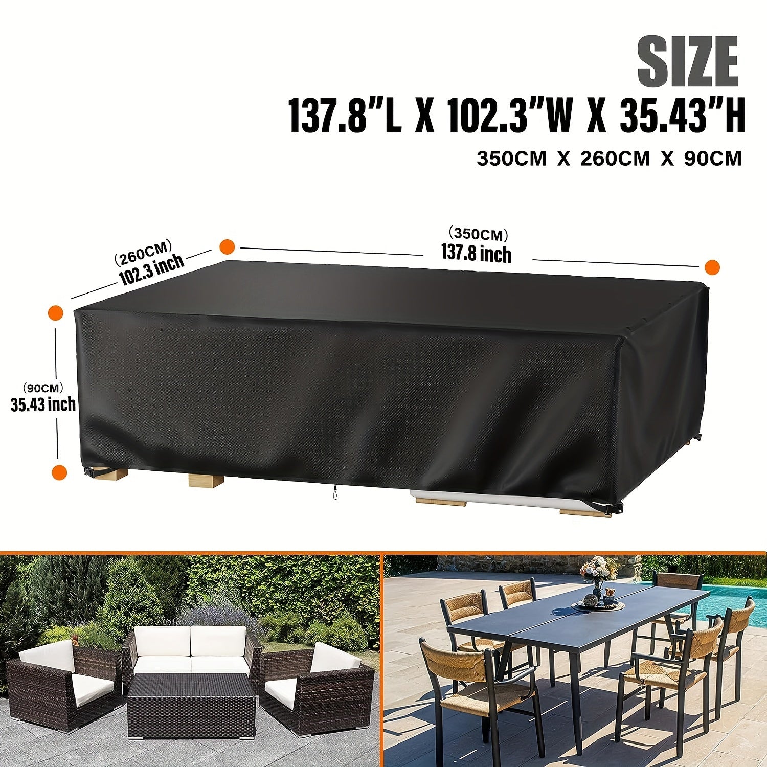 Heavy-Duty Waterproof Garden Furniture Cover for Large Outdoor Sets Black