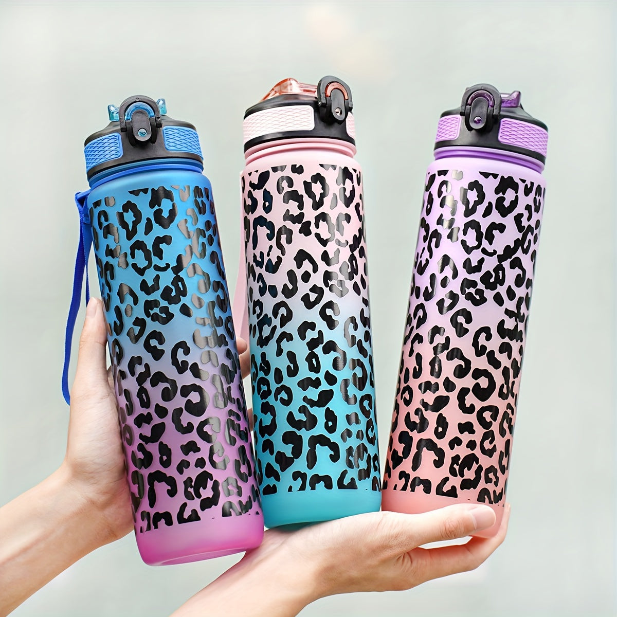 32oz Leopard Print Gradient Water Bottle BPA-Free for Hiking Camping Fitness